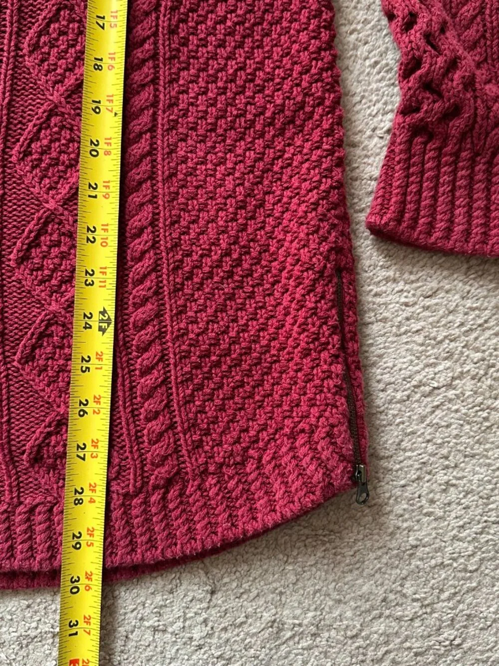 LL Bean Sweater Womens XL Signature Crewneck Chunky Cableknit Long Sleeve Red - Picture 8 of 12